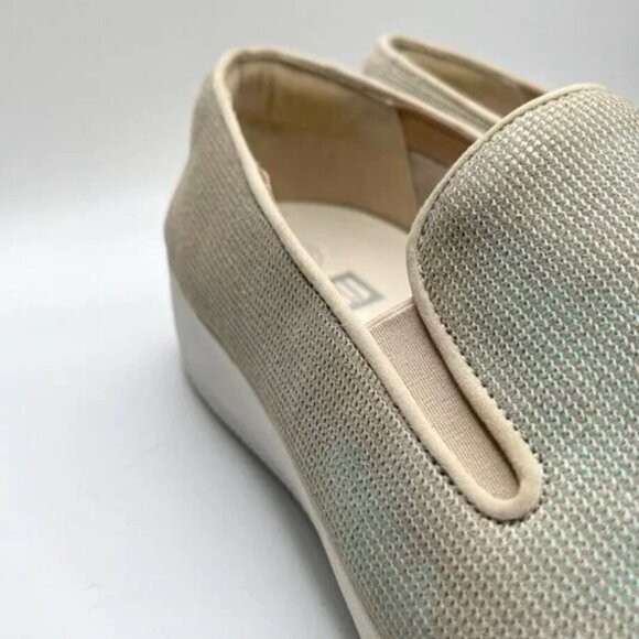 FITFLOP GLITTER CREAM GREY HOUNDSTOOTH SUPERSKATE TEXTILE WEDGE LOAFERS FLATS - Picture 8 of 10
